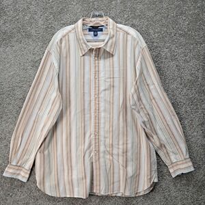 Tommy Hilfiger Mens XL Long Sleeve Striped Button Down Shirt Orange Tan Blue